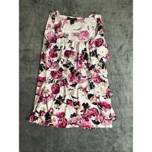 WHBM White House Black Market Size Small Ruffle Pink Flowers Sleeveless Tank Top